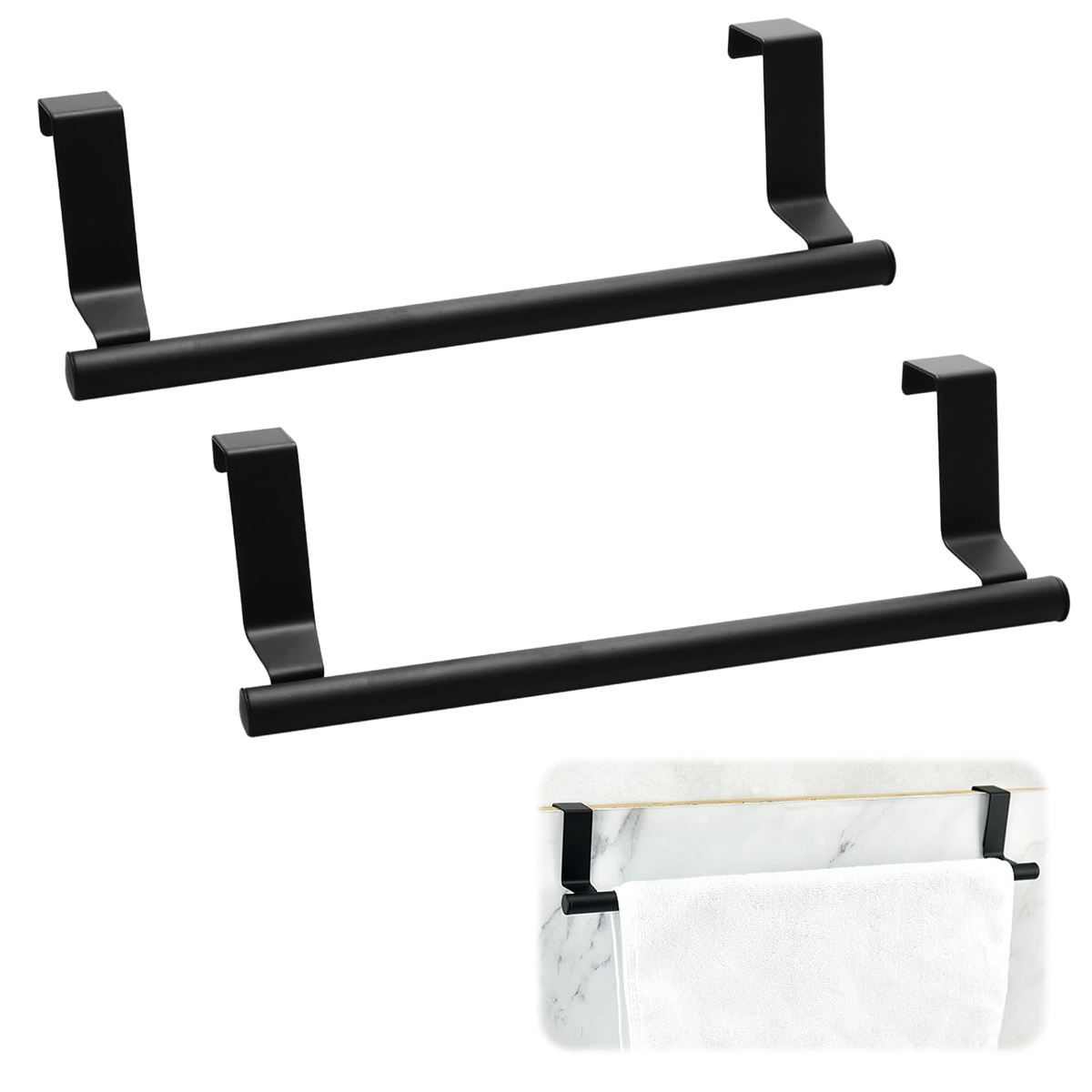 Black Towel Rack No Drilling 23CM Hanging Kitchen Towel Rack Cabinet Door Stainless Steel Tea Towel Rack
