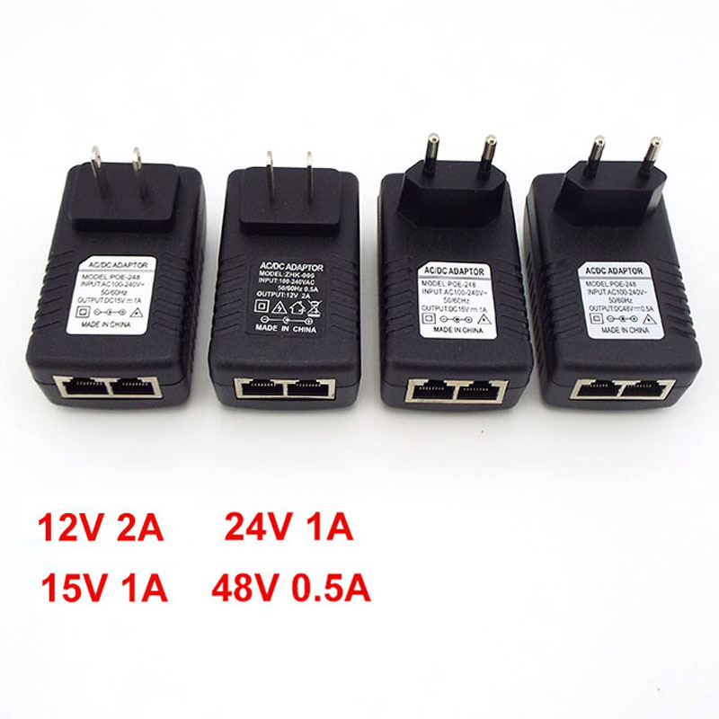 Adaptador de alimentação ethernet cctv, injetor poe, 48v, 0,5a, 15v, 1a, 12v2a, 24v, 1a para câmera ip, interruptor poe, adaptador de fonte de alimentação, opção ue/eua