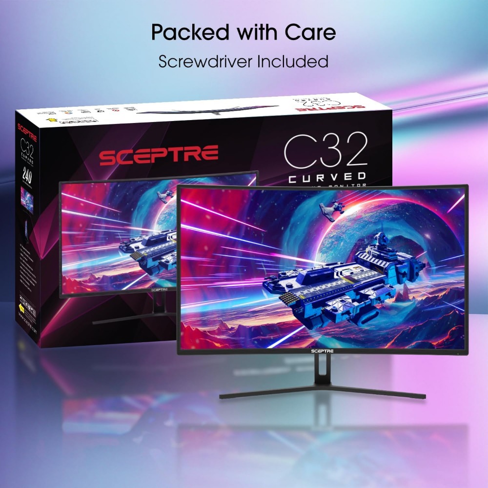 32-inch Curved Gaming Monitor Overdrive up to 240Hz DisplayPort 165Hz 144Hz HDMI AMD FreeSync Build-in Speakers,