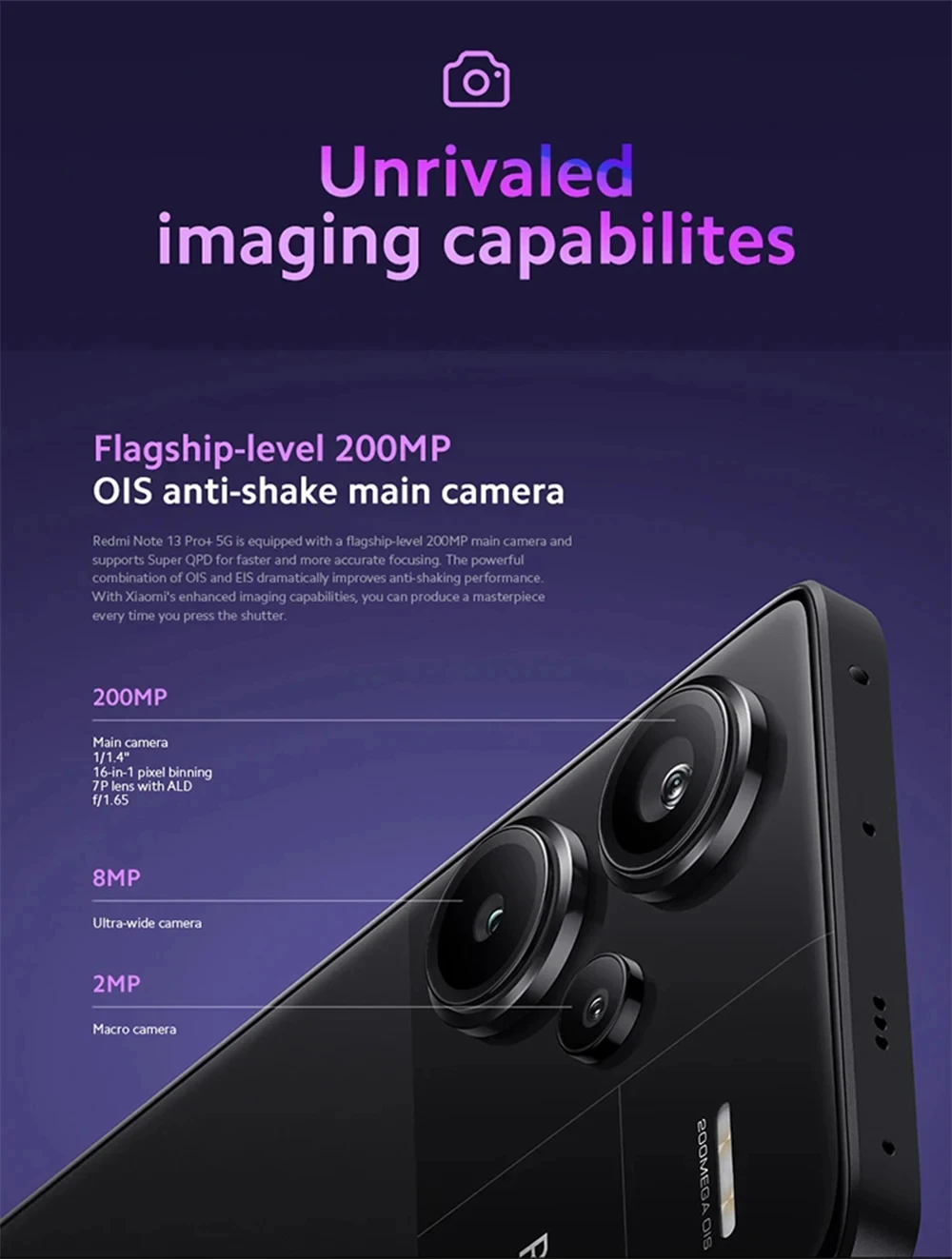 Xiaomi Redmi Note 13 Pro Plus 5G Globale Version 256 GB/512 GB MediaTek Dimensity 7200-Ultra 6,67'' 3D-gebogenes 1,5K 120Hz Display,1