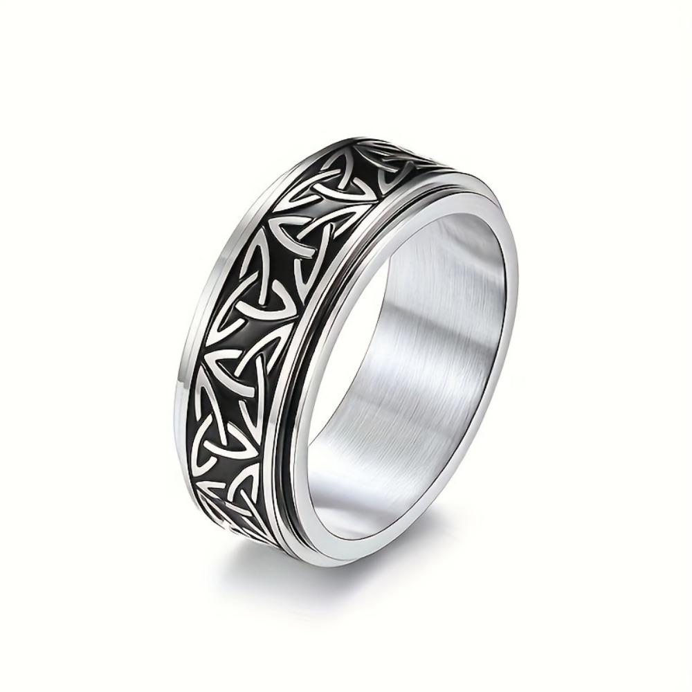 Anel de aço titânio com padrão de nó triangular celta, anel rotativo masculino, joia para liberação de pressão, moda