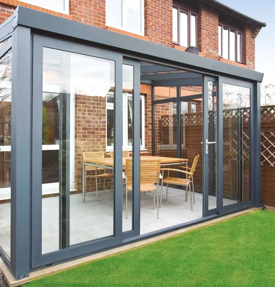 Thermal Break Schiebetür aus Aluminiumlegierung, schlanker Rahmen, gehärtetes Glas, schwere Schiebetür für Garten-Balkon-Dekoration