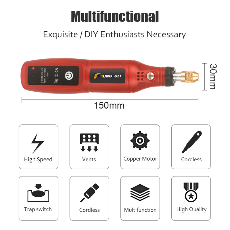 USB Rechargeable Cordless Engraving Pen Wireless Electric Drill Rotary Tool for Jewelry Glass - Portable Handheld Engraver