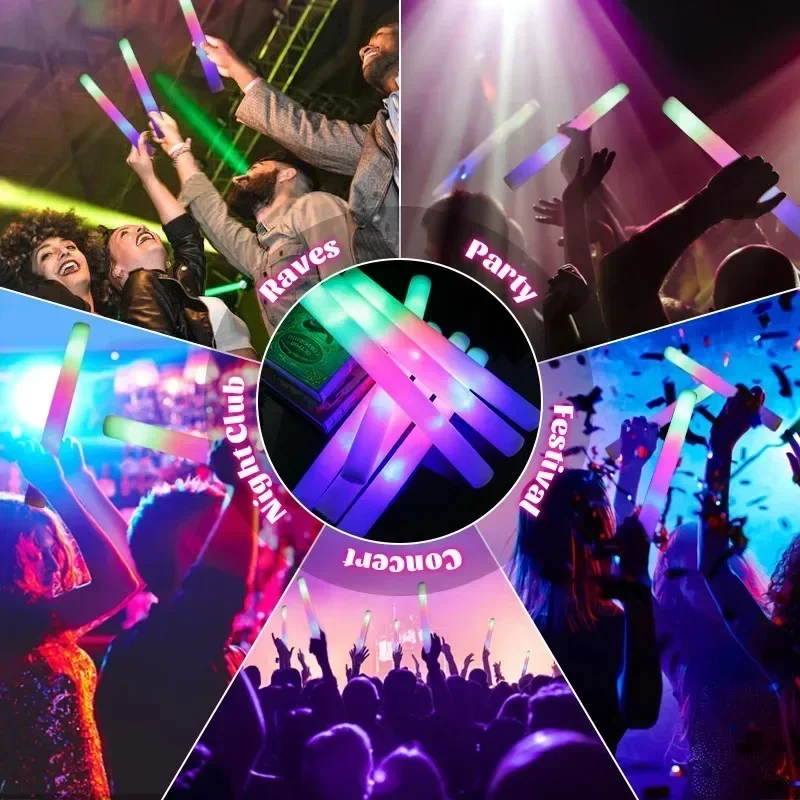1-50PCS LED Glow Sticks Bulk Colorato RGB Glow Foam Stick Light Stick Cheer Tube Luce scura per concerti Compleanno Festa di nozze