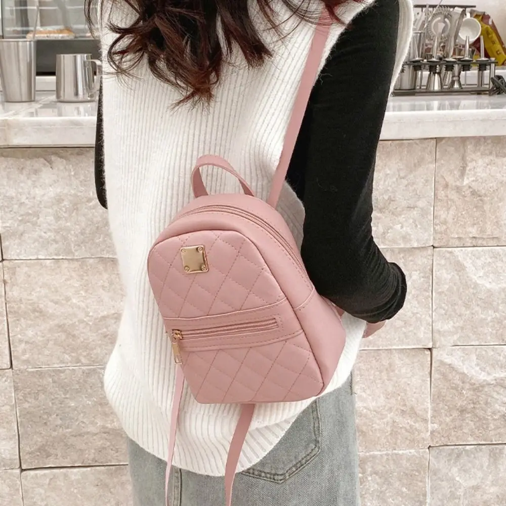 Mini Lingge ricamo piccolo zaino moda tinta unita cerniera donna borsa a tracolla grande capacità zaino da viaggio in pelle PU