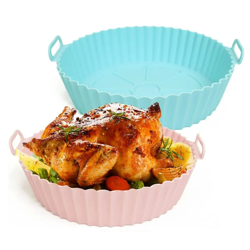 Air Fryer Silicone Basket Reusable Container Accessories Oven Tray Pizza Fried Chicken Baking Mold Protector Kitchen Tool