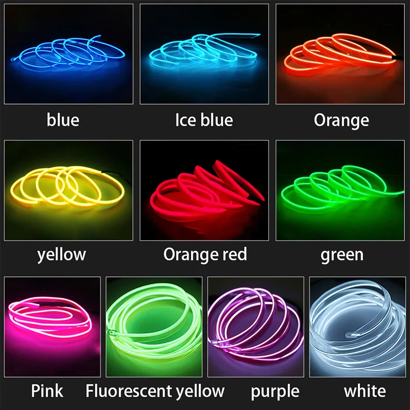 Luces LED interiores para coche, 1/2/3/4/5M, con luces de neón flexibles con unidad USB, estilo novedoso, luces LED ambientales, estilo de coche, 12V