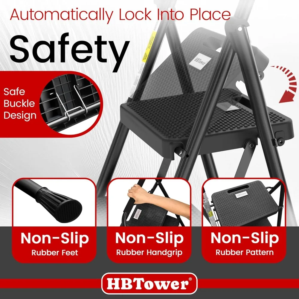 Step Ladder, Folding Step Stool with Wide Anti-Slip Pedal, Sturdy Steel Ladder,Handrail, Lightweight, Portable Steel Step Stool