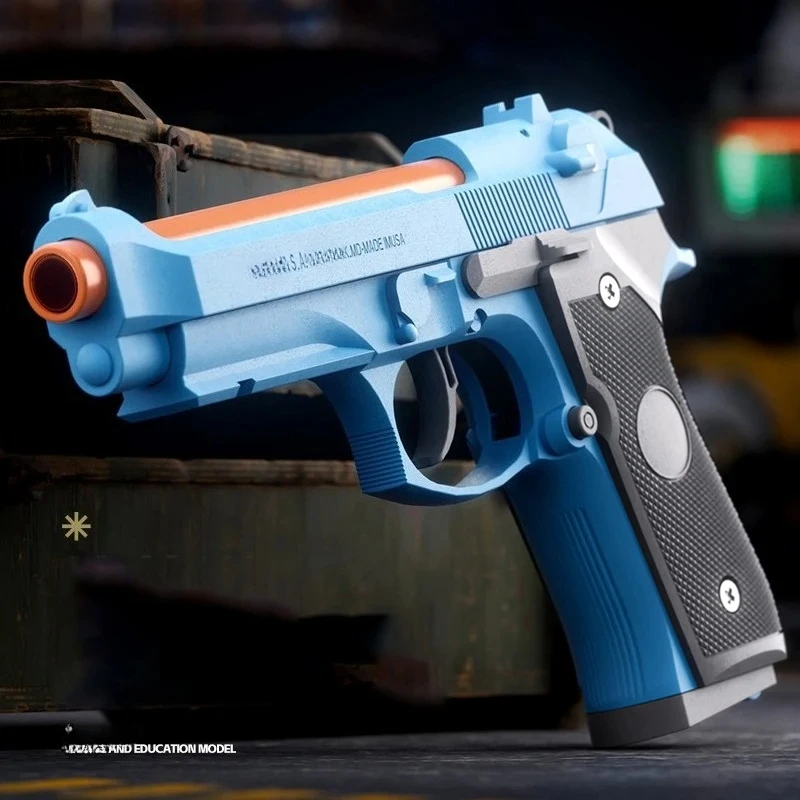 M92 ปืนพกเชลล์โยนยิงอย่างต่อเนื่อง Blowback Soft Bullet ปืนแขวนของขวัญวันเกิด
