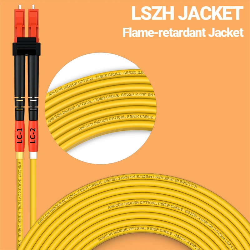 AMPCOM LC auf LC Single Mode Glasfaser-Patchkabel Duplex UPC OD 2,0 mm 9/125 μm, OS1/2 SMF 1/2/3/5/10/15 Meter LSZH OFNR
