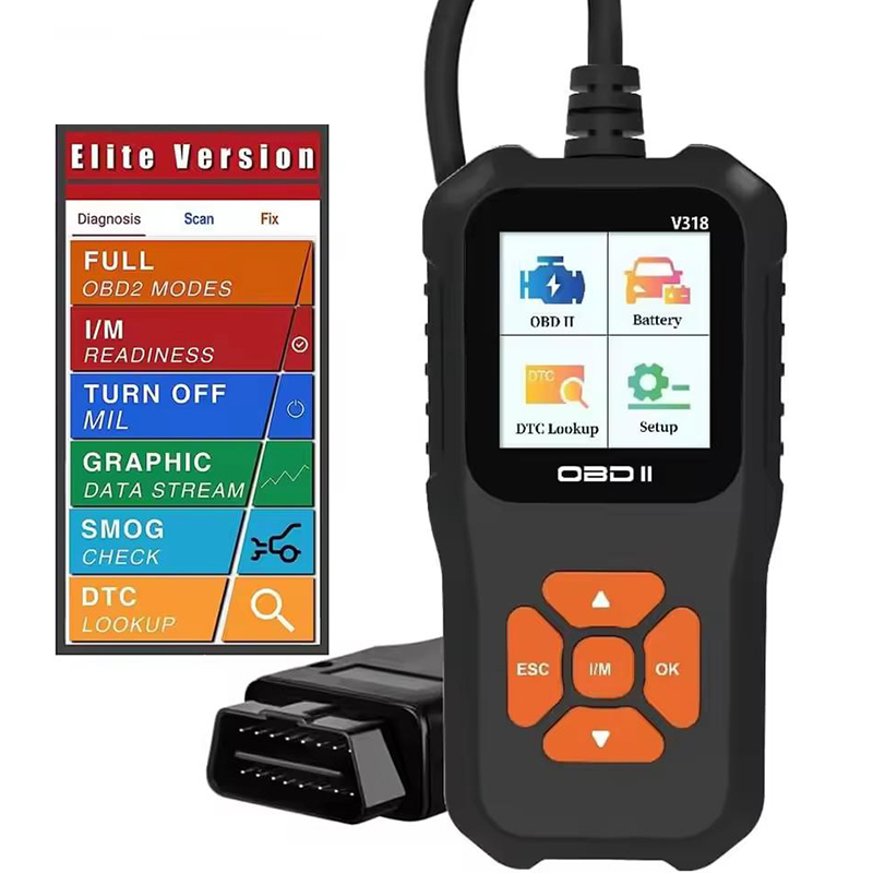 V318 自動診断ツールスキャナ自動車バッテリーテスター OBD2 自動車クリア故障検出サポート多言語
