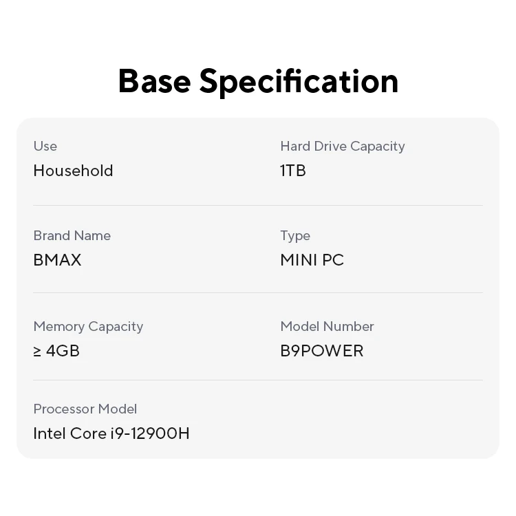 BMAX B9 Power Mini PC Intel Core i9-12900H Turbo Frequenza 5.0GHz 24GB DDR5 RAM 1TB NVMe SSD WiFi 6 Bluetooth 5.2