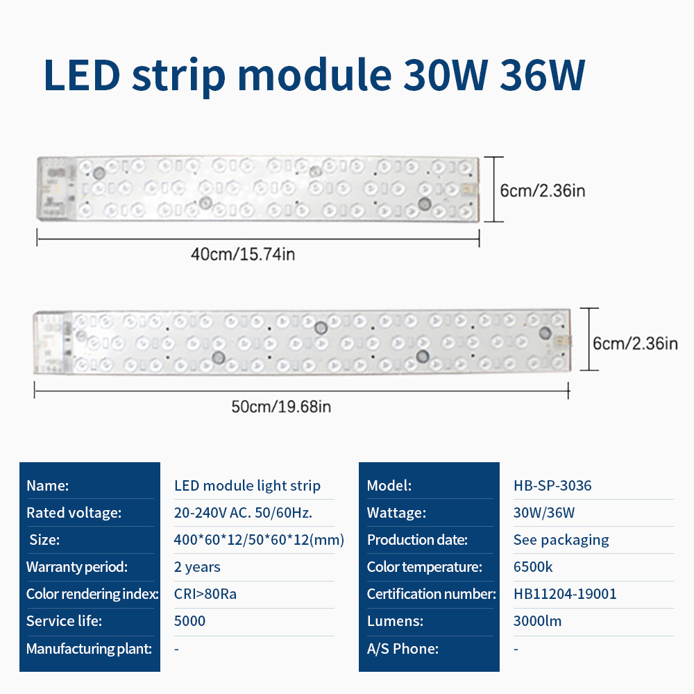Barre de Module LED 220V plafonnier panneau LED 30W 36W bande lumineuse LED de remplacement 40cm 50cm pour salon chambre plafonnier