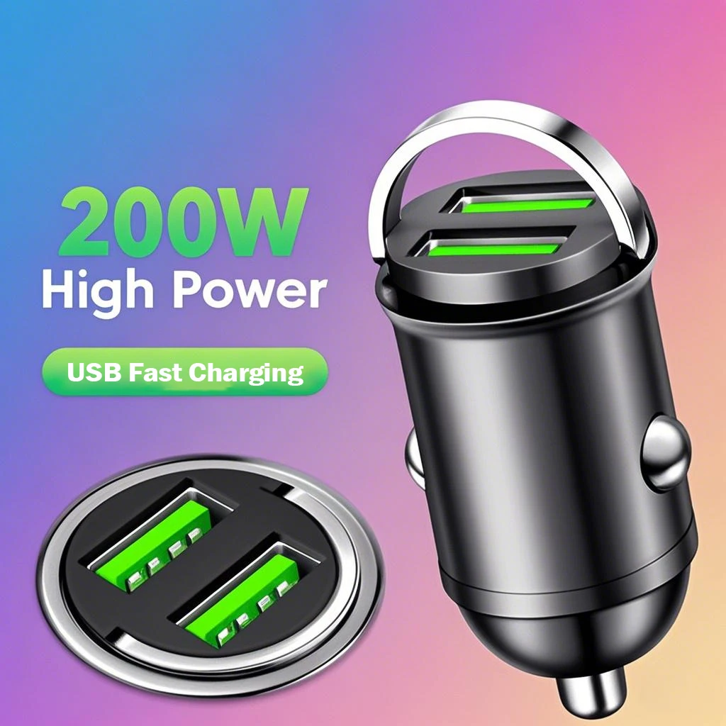 Dual 200W USB Car Charger Fast CHARGING สําหรับ iPhone QC3.0 MINI PD USB ประเภท C รถชาร์จโทรศัพท์มือถือสําหรับ Xiaomi Samsung Huawei