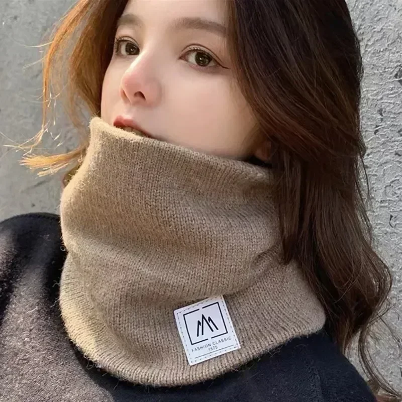 Calentador de cuello de lana para invierno, bufanda de cuello tejida de Color sólido de felpa, anillo Unisex para exteriores, pañuelo cálido a prueba de viento, bufandas, cuello
