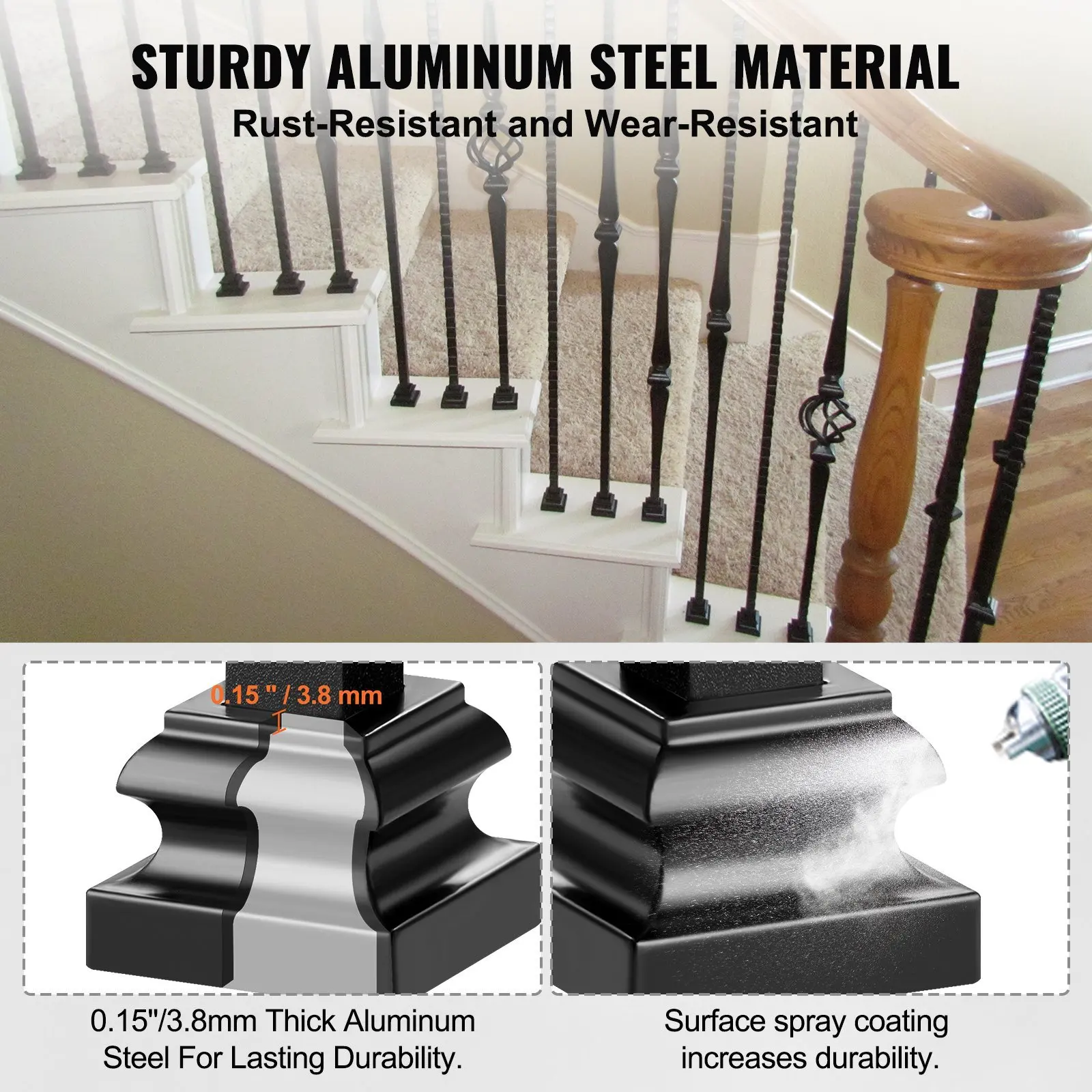 Aluminum Alloy Baluster Shoes Stair Flat Shoe with Screw Holes for 1/2 Inch Square Scroll Basket Twist Knuckle Staircase B