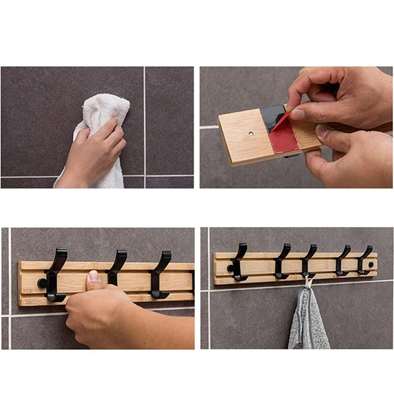 3/4/5 Hook Wooden Coat Rack Hook Wall Mounted Hat Clothes Hanger Rack Rail Organizer for Entryway Bathroom Bedroom Kitchen Decor