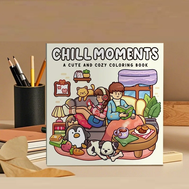 CHILL MOMENTS: Malbuch für Erwachsene mit niedlichen, gemütlichen Alltagsaktivitäten zur Entspannung (gemütliche Räume zum Ausmalen)