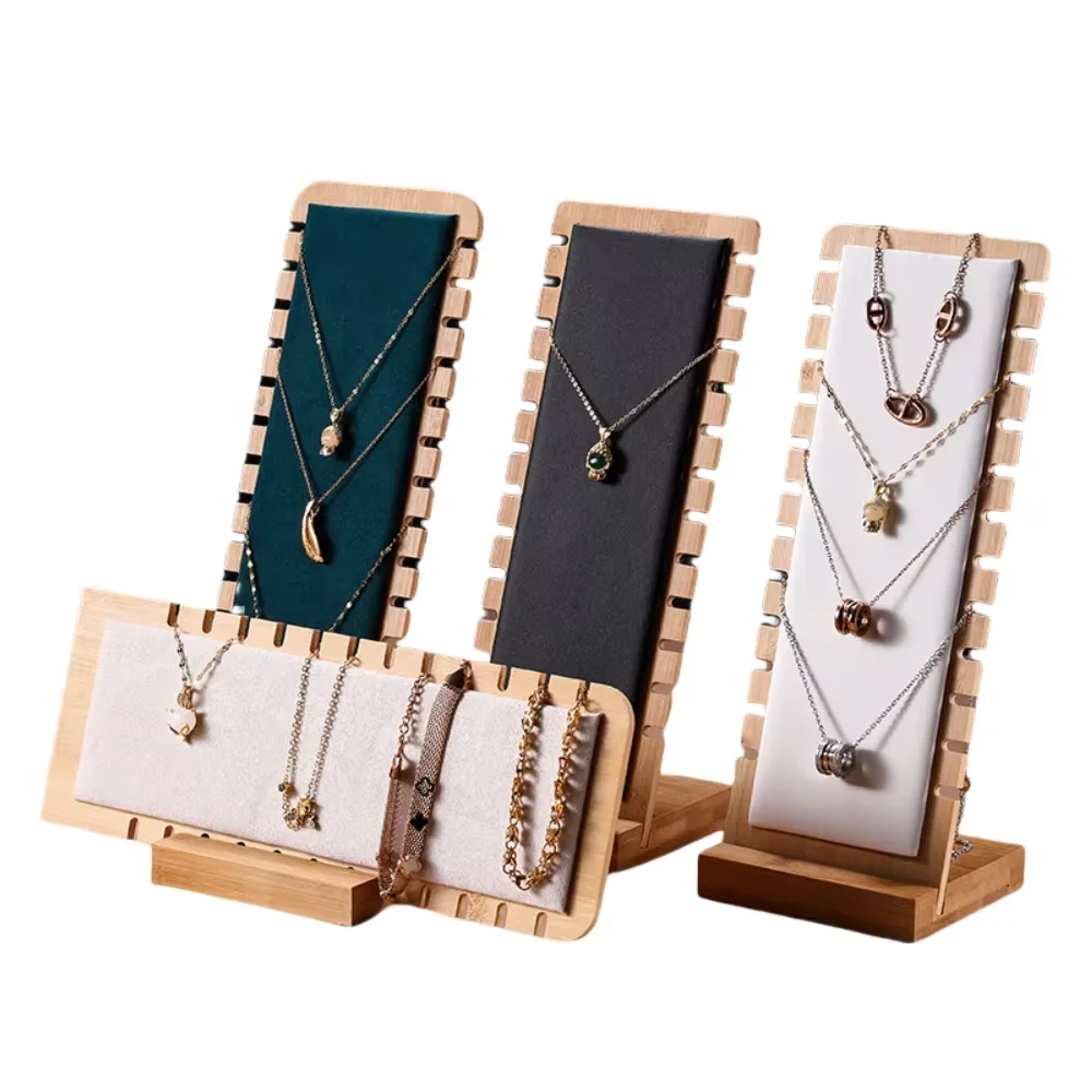 เครื่องประดับไม้ไผ่ชั้นวางจอแสดงผลหลายสร้อยคอจี้ Rack สร้อยคอจัดเก็บแขวนเครื่องประดับ Props