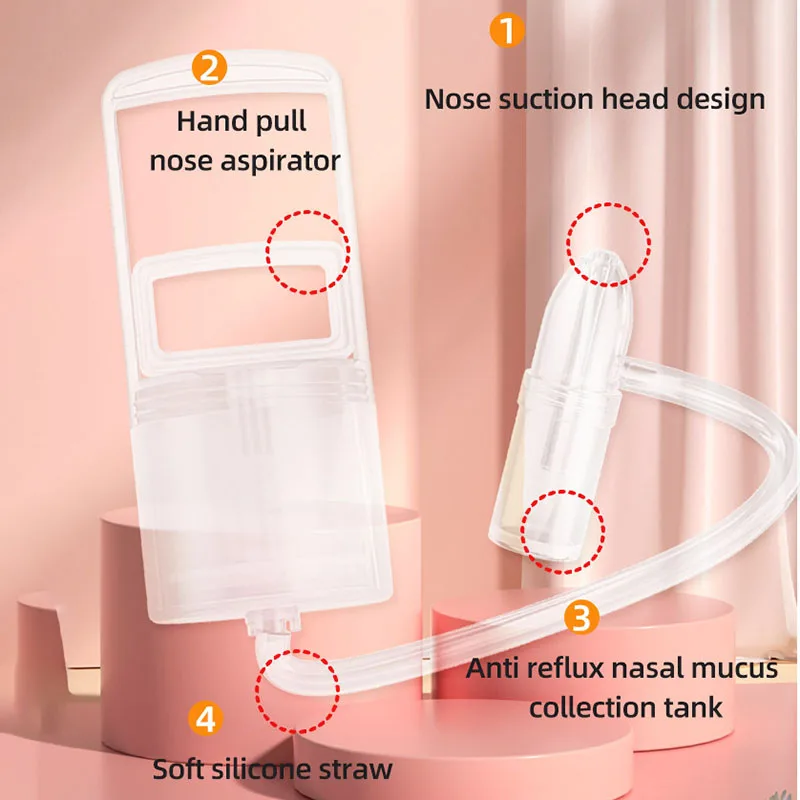 Nova moda bebê aspirador nasal poderosa bomba de mão e ponta do nariz não invasiva higiênica e confortável sucção do nariz para o bebê