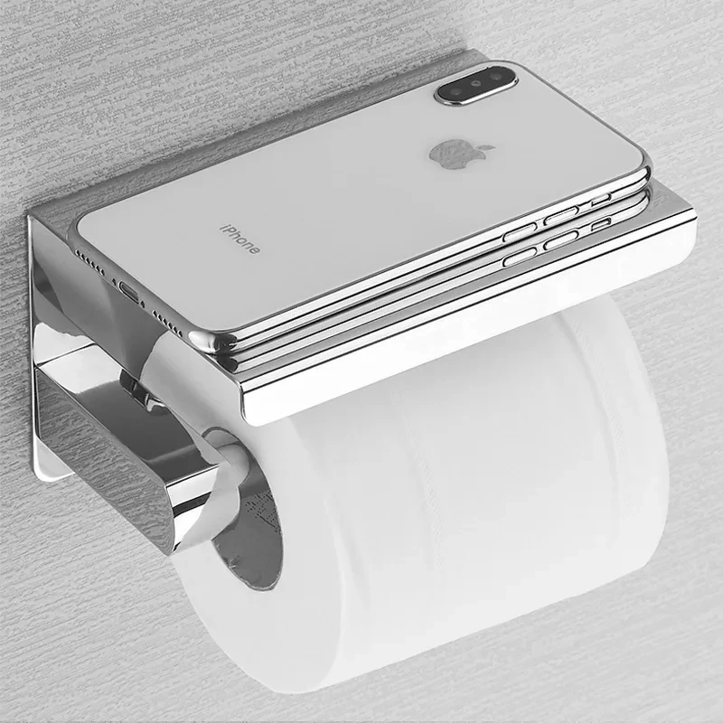 สแตนเลสห้องน้ําผู้ถือกระดาษห้องน้ําม้วนผู้ถือไม่มีเจาะ Wall Mount WC กระดาษผู้ถือโทรศัพท์บ้านกระดาษผ้าเช็ดตัวผู้ถือ