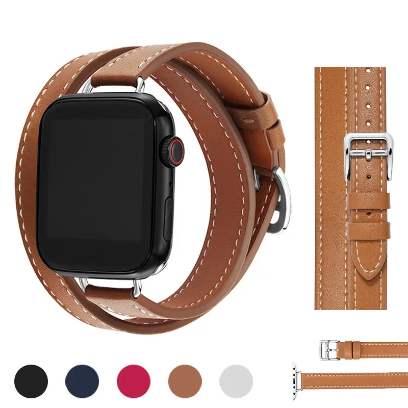 Pulseira de couro para Apple Watch, faixa 49mm, 41mm, 45mm, 40mm, 44mm, Correa para iWatch Series 9, 8, 7, 6, SE, 5, 4, ultra 2, pulseira substituição
