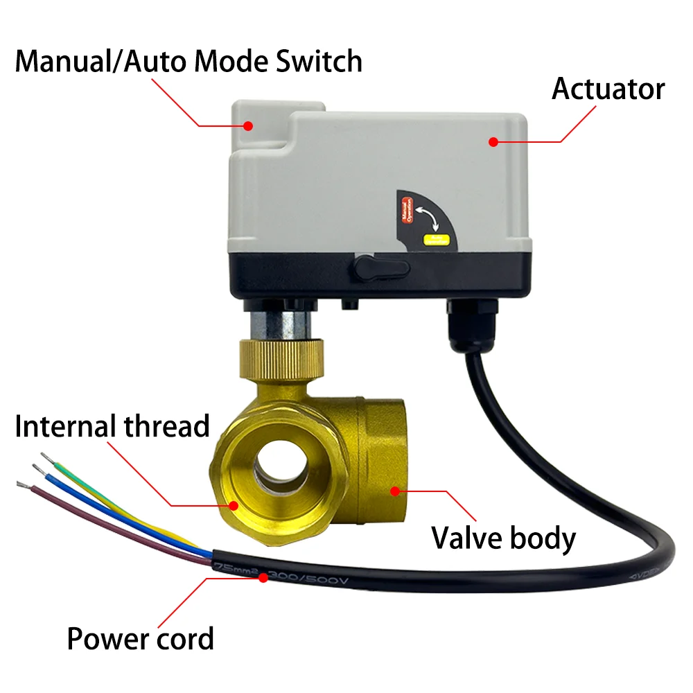 Messing motorisierter Kugelhahn 3-Draht 2-Steuerung elektrischer Stellantrieb DC12-24V 3 Wege / 2 Wege DN15 DN20 DN25 DN32 DN40 mit manuellem Schalter