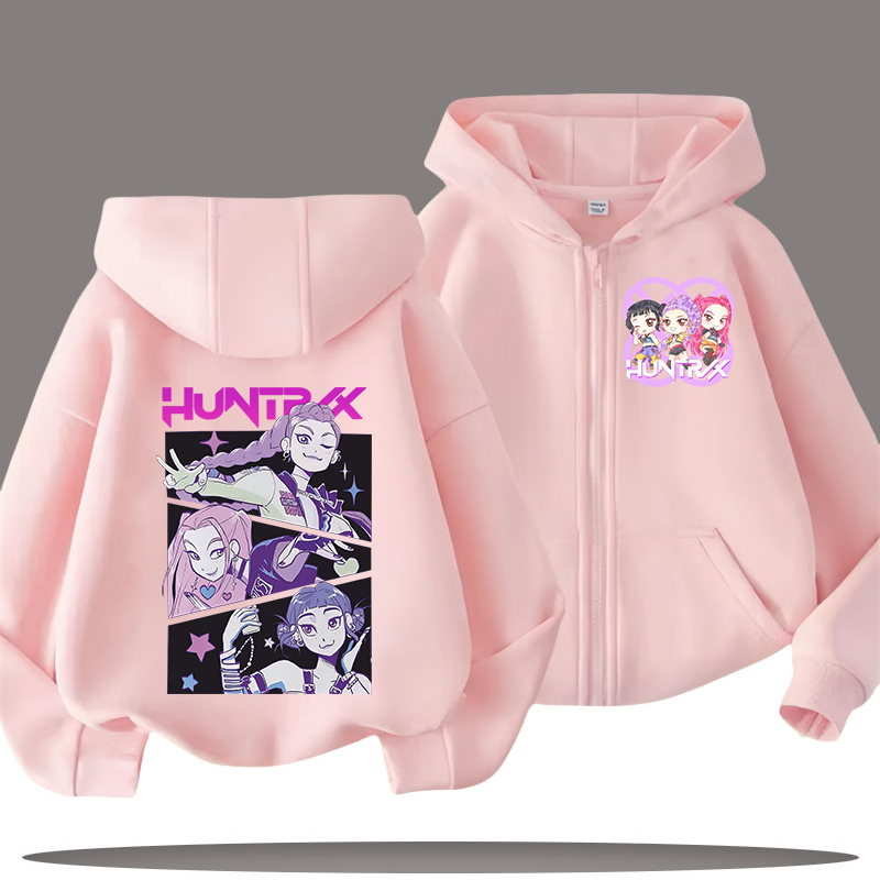 Abrigo con capucha K-pop Demon Hunters para niños, chaqueta con cremallera de moda de dibujos animados de Anime Huntrix Rumi Zoey, Top bonito para niño y niña, ropa para niños, regalo