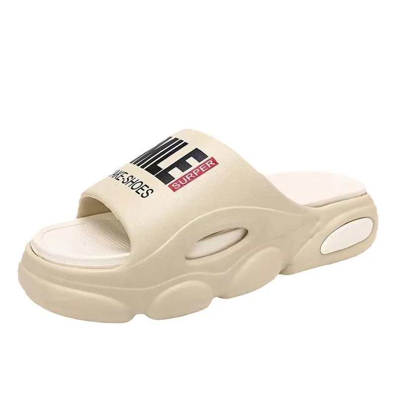 Homens sola grossa verão praia slides banheiro anti deslizamento chinelo sandálias macias simplicidade ultra leve carta sapatos masculinos chinelos