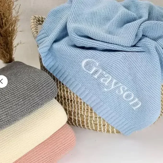 ส่วนบุคคลชื่อเด็กถักผ้าห่มผ้าฝ้าย 100x80 ซม.ผิว WARM ทารกแรกเกิด Wraps CUSTOM ผ้าห่มเด็กสําหรับฤดูหนาว