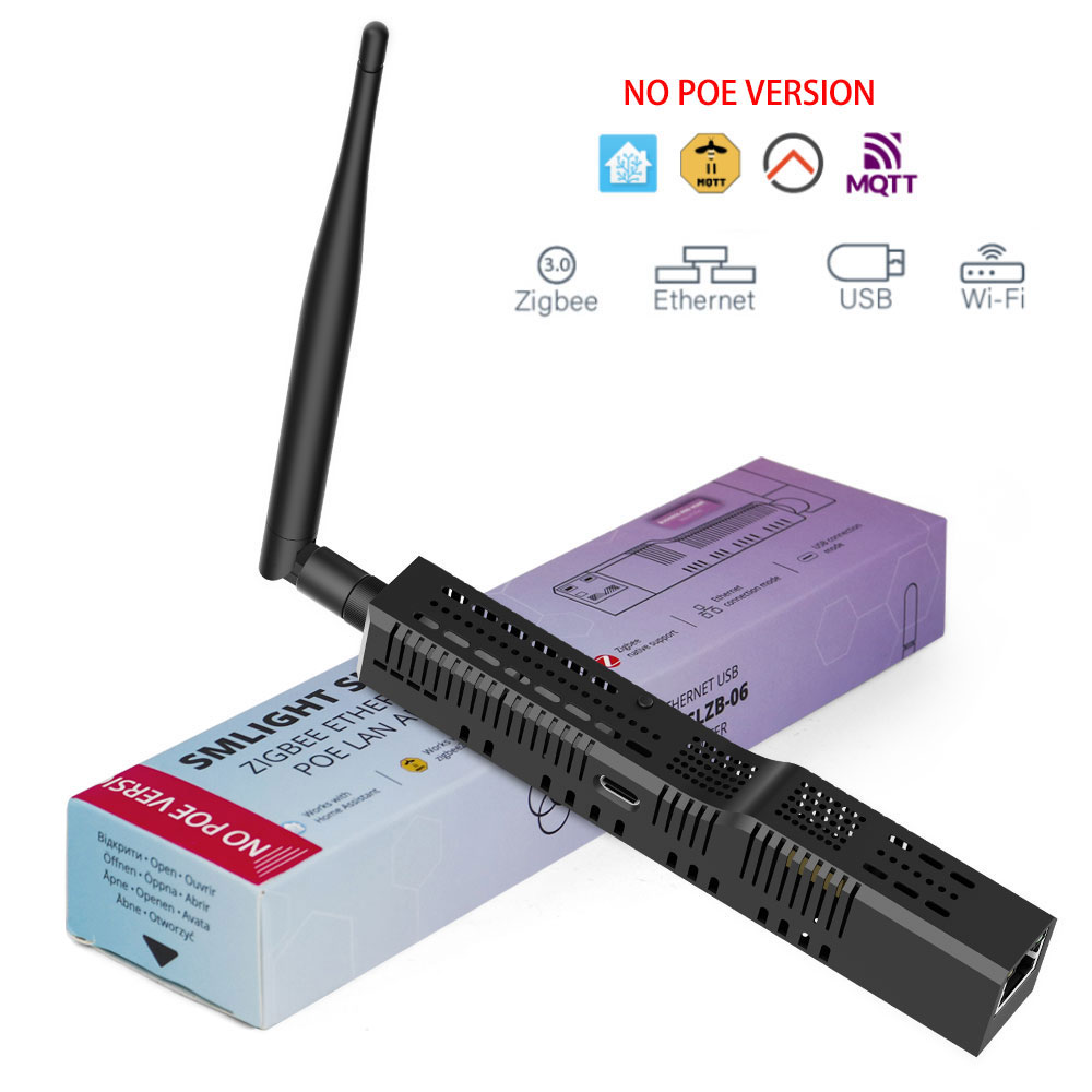USB, and WiFi adapter without PoE support.,SMLIGHT SLZB-06-A Zigbee 3.0 to Ethernet,works with Zigbee2MQTT, Home Assistant, ZHA