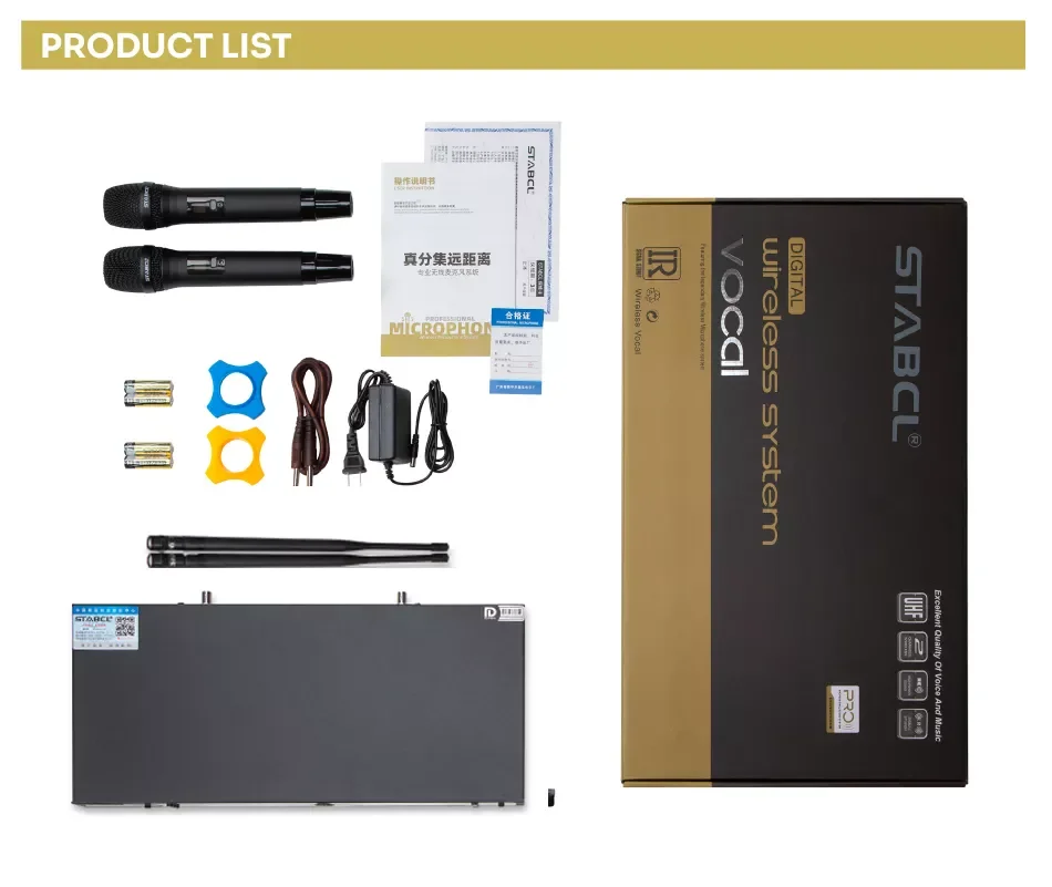 Microfone portátil sem fio de 2 canais STABCL para microfones de gênero de performance de palco de karaokê