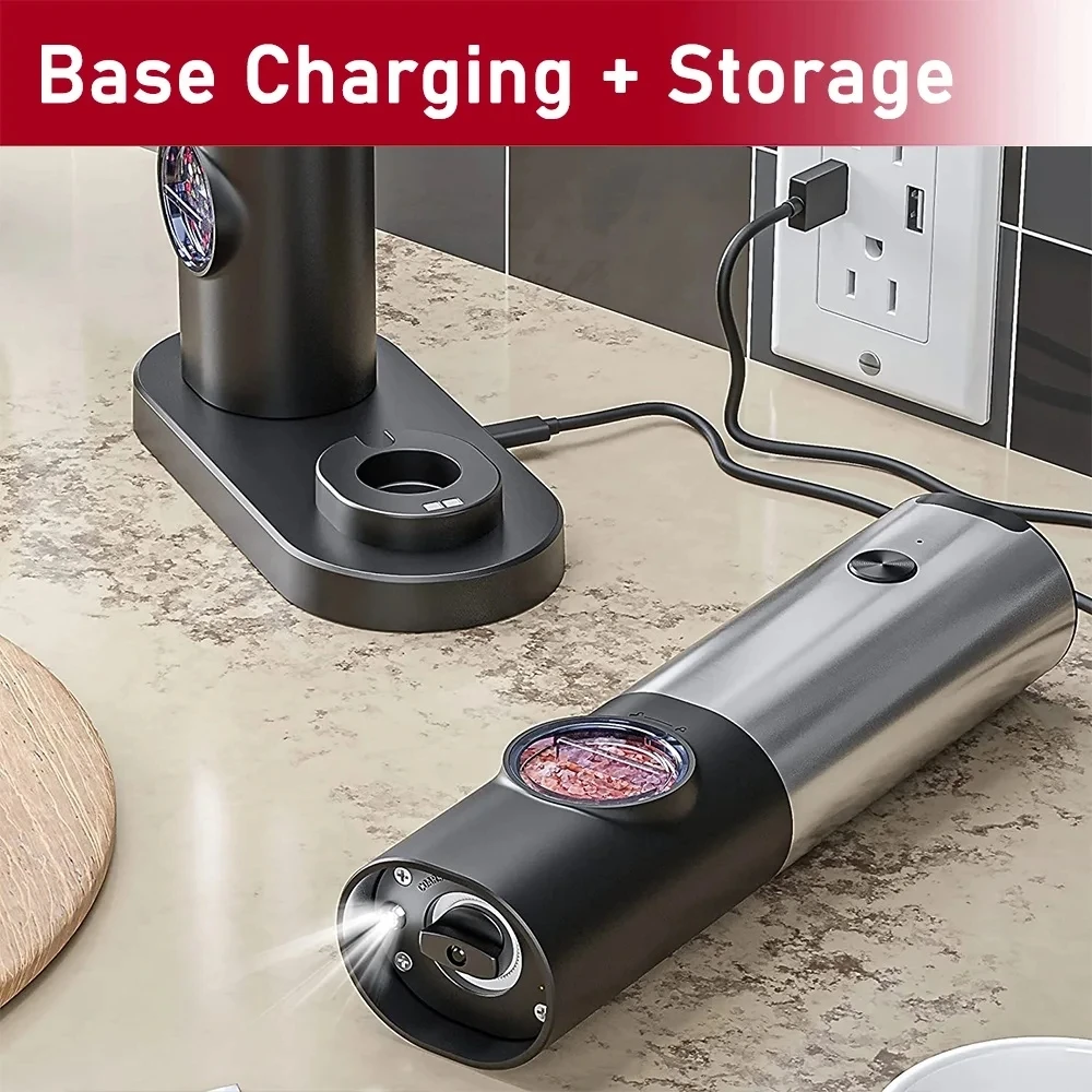 USB ชาร์จไฟฟ้าเครื่องบดเกลือพริกไทยปรับความหยาบสดพริกไทยพริกไทยเครื่องบดผงเครื่องมือห้องครัว