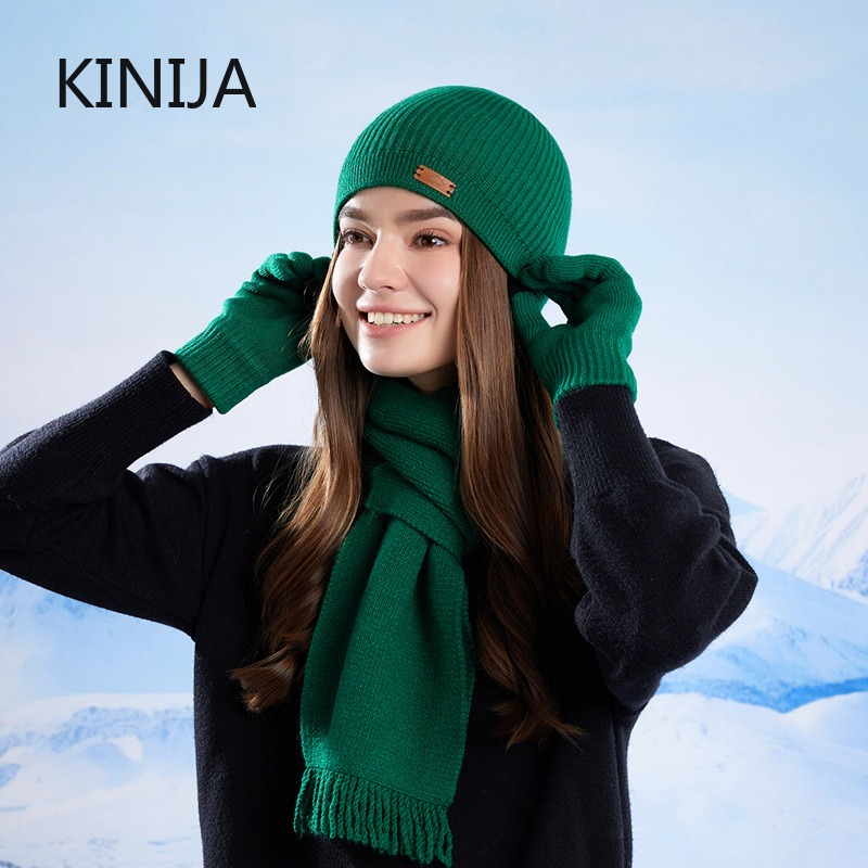 3 Pcs Sets Winter Women Plush Knitted Cold Hat Warm Woolen Head Cap Scarf Gloves Hats Outdoor Ear Windproof Beanies Cap