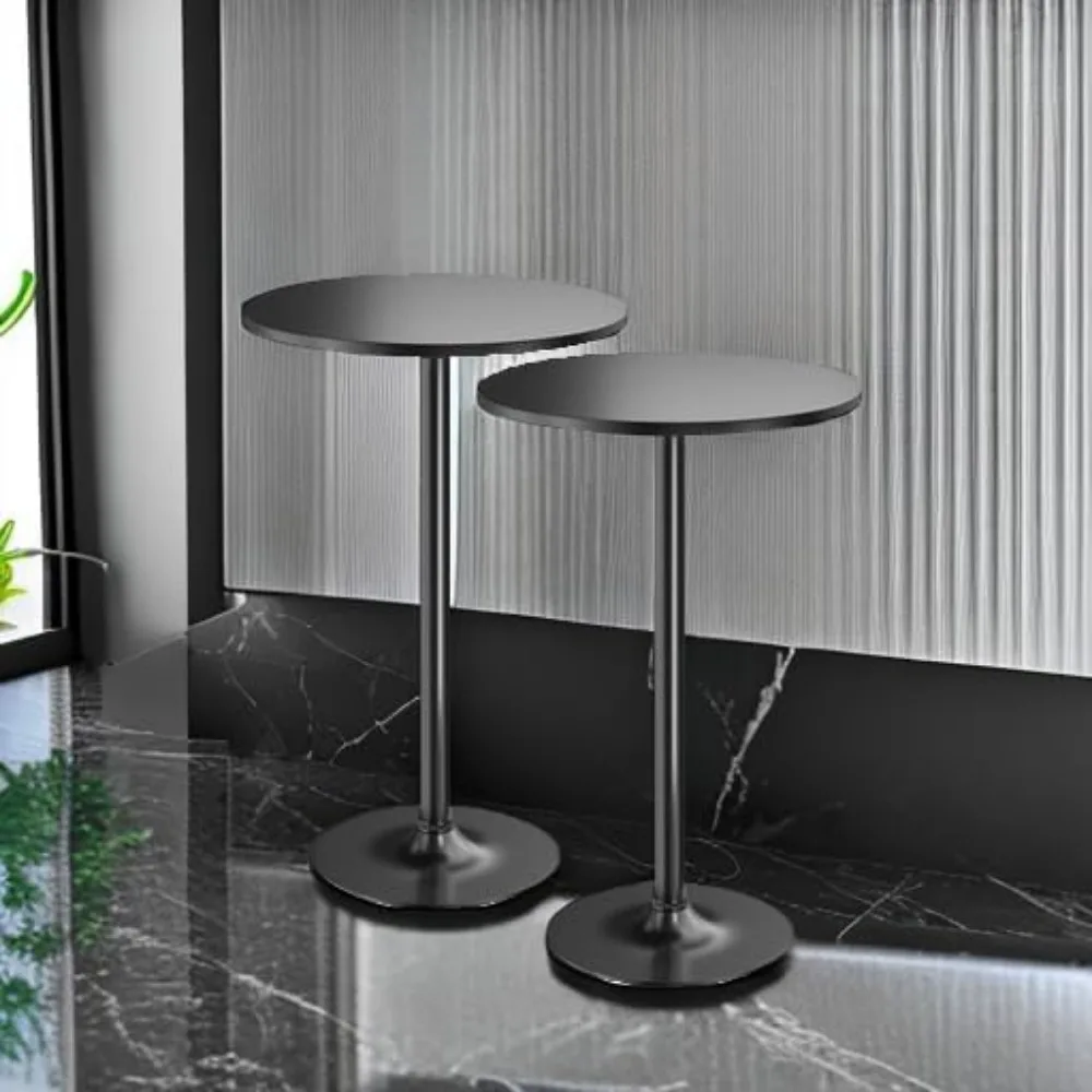 Bistro Pub Table 2 Pack Round Bar Height Cocktail Table Metal Base MDF Top Obsidian Table with Black Leg