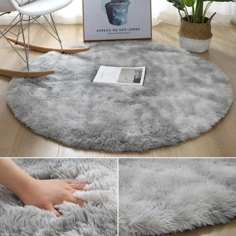 VIKAMA-Tapete Shaggy de lã de seda antiderrapante redondo para quarto de crianças, tapetes redondos macios para o quarto do bebê, redondo moderno