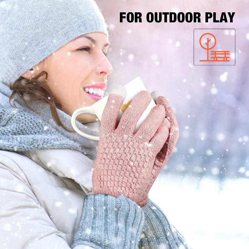 ใหม่ผู้หญิง Plush Thicken หน้าจอสัมผัสถุงมือผู้ใหญ่ Soft Warm Fleece เรียงรายถักถุงมือหญิง Elastic Cuff Texting ถุงมือ Unisex