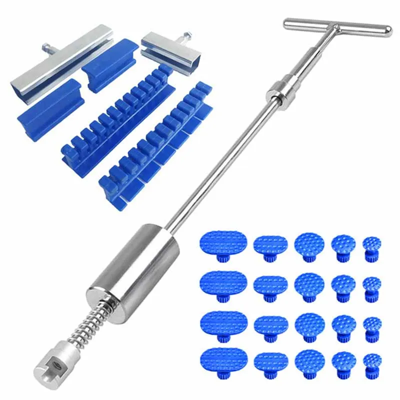 Herramientas de reparación de abolladuras sin pintura para coche, Kit de extracción de extractor, martillo deslizante, herramienta de martillo inverso, ventosa corporal/pestañas adhesivas de pegamento azul