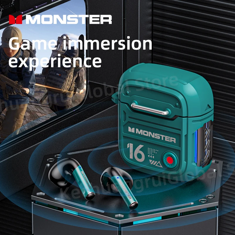 Monster XKT16 Bluetooth 5.3 이어폰 기계적 디자인 무선 헤드폰 게이머 헤드셋 TWS 소음 감소 스포츠 이어 버드 New