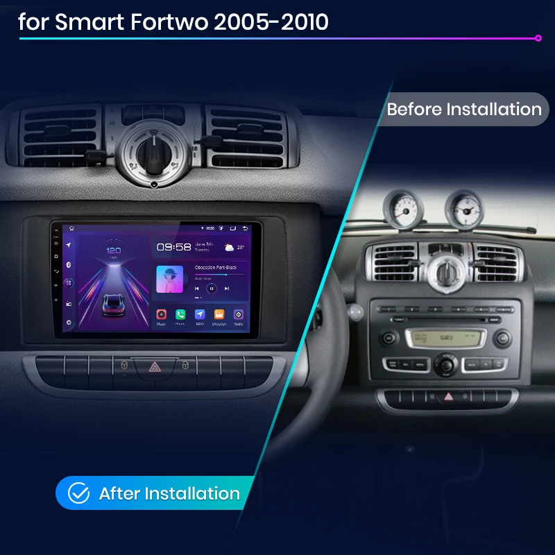 Junsun inalámbrico CarPlay Android Auto Radio de coche para Mercedes Benz Smart Fortwo 451 2005 - 2010 GPS Multimedia 2din sistemas estéreo
