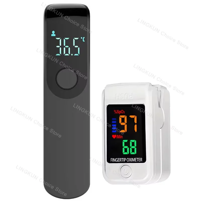Termómetro láser sin contacto para temperatura corporal, termómetro infrarrojo para fiebre, oxímetro de pulso de dedo Digital LCD para niños y adultos