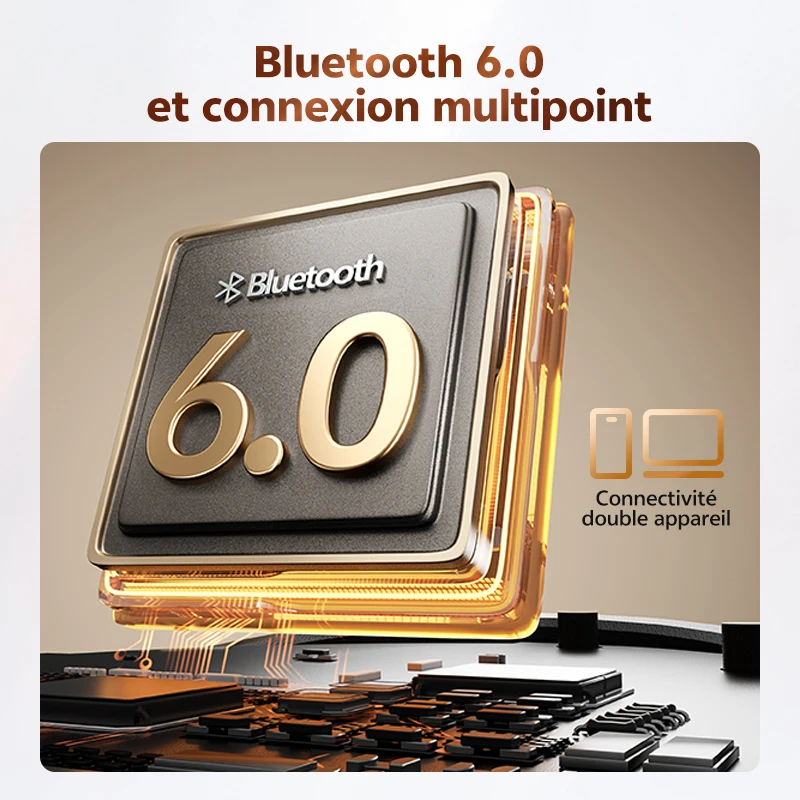 QCY Crossky C50 Écouteurs sans fil Bluetooth 6.0 à oreille ouverte, confortables, à clipser, 4 micros, appels clairs, amplification des basses, 35 heures d'autonomie pour le sport et la course à pied