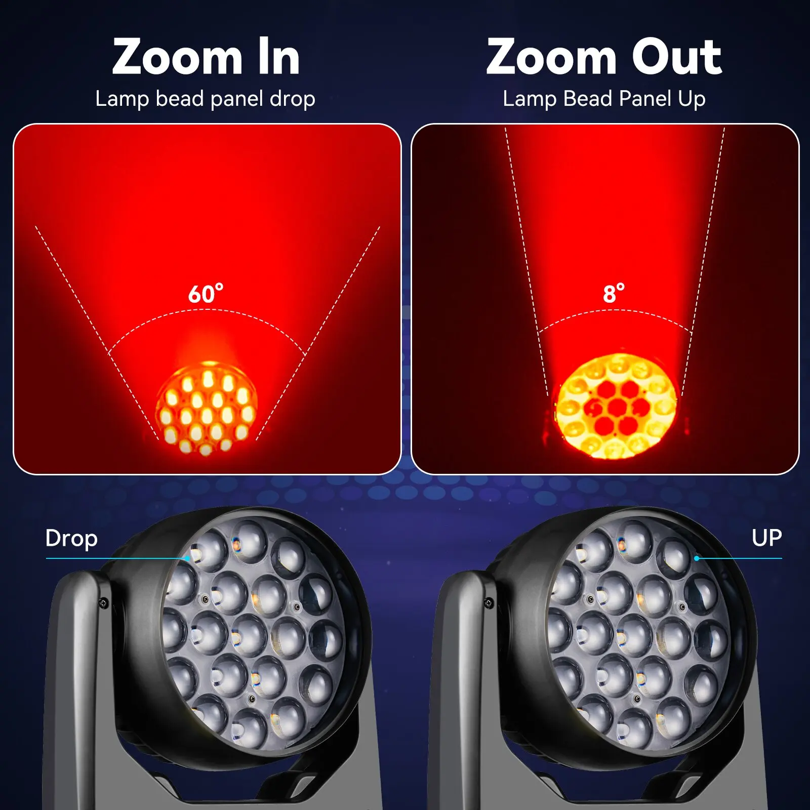 2 pçs 19x15w led zoom feixe de lavagem círculo controle movendo a cabeça luz rgbw 4in1 profissional dj/bar led máquina palco dmx512 dj luzes