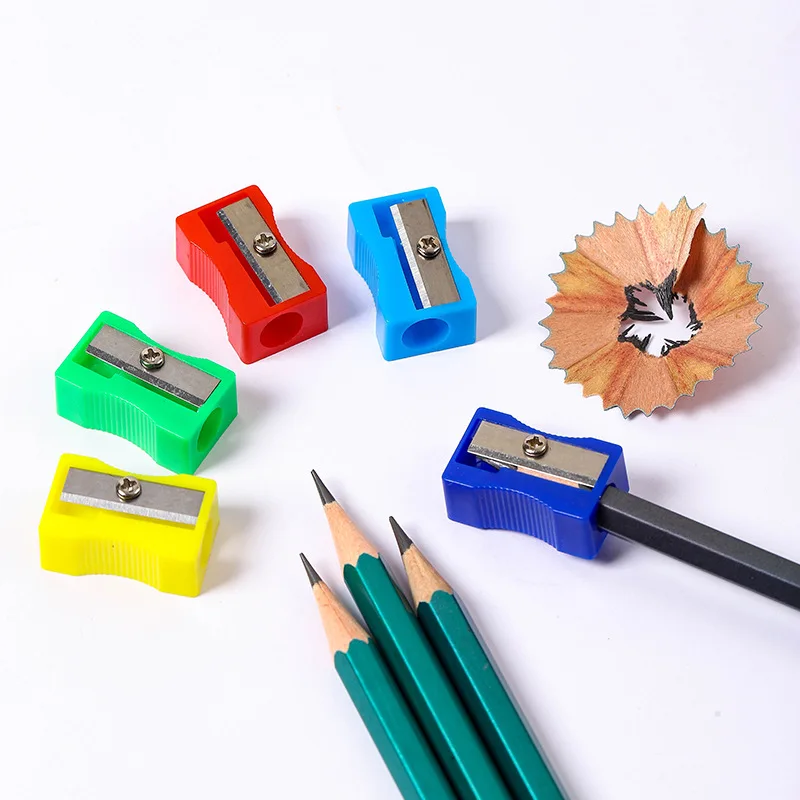 10pcs Mini Pencil Sharpener Colored Single Hole Rectangular Plastic Primary School Student Manual Pencil Sharpener Stationery
