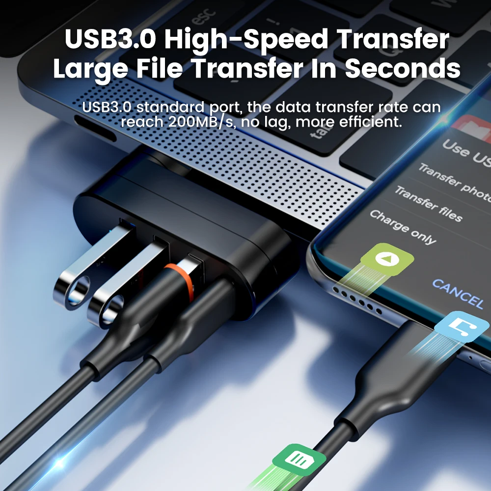 HUB USB giratorio USB3.0 2,0 tipo C HUB divisor USB 4 puertos expansor múltiple para ordenador portátil MacBook U transferencia de datos de disco