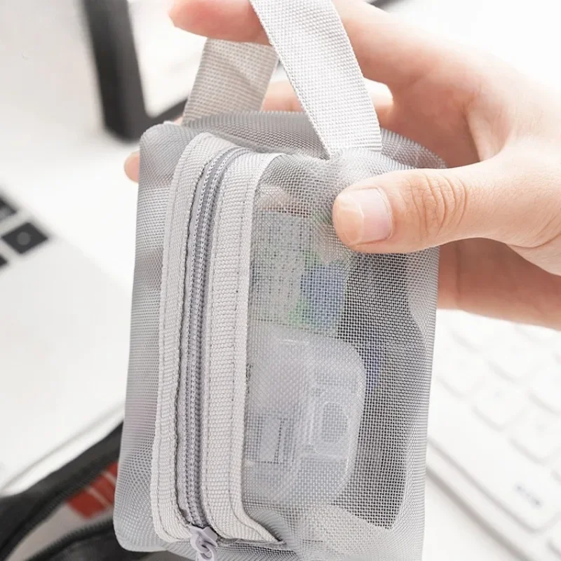 New Transparent Bag Mini Zipper Portable Square Nylon Mesh Coin Purse Large Capacity Key Earphone Organizer Pouch Card Bag