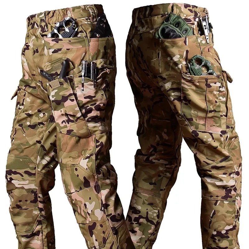 Softshell calças quentes masculinas à prova dwaterproof água pele de tubarão velo calças de trabalho ao ar livre à prova de vento engrossado resistente ao desgaste calças de carga