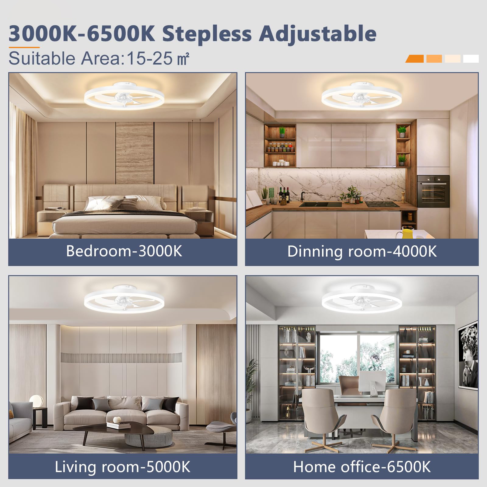 IRALAN Moderner Deckenventilator, LED-Licht, einfach zu installieren, ultradünne Acrylschale, stufenlos dimmbare Beleuchtung, Haushaltsdekoration