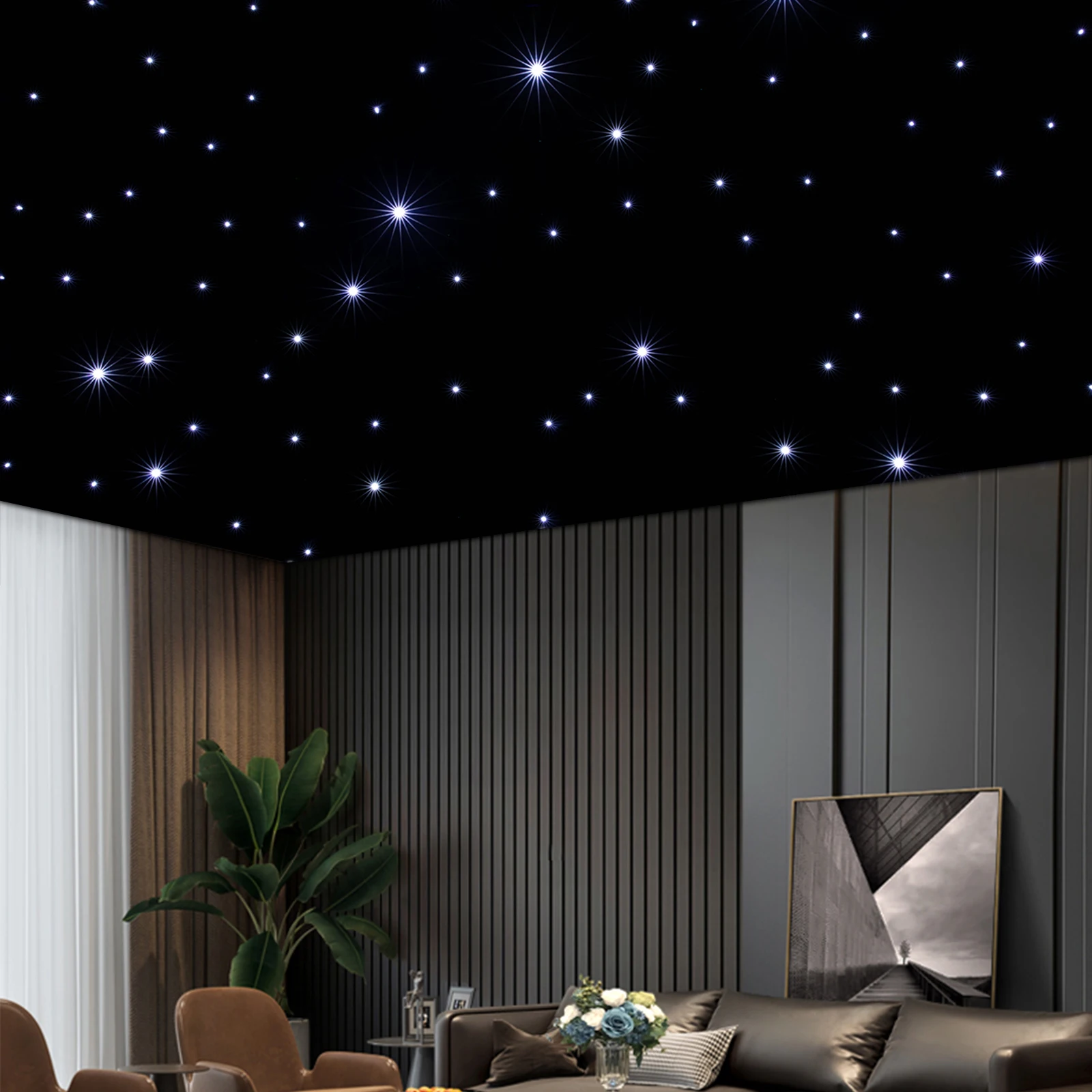Black Rectangular LED Stage Star Backdrop(Convenient to Use) - Foldable&Truss Mountable(Multiple Holes), Two-Way Metal Zipper