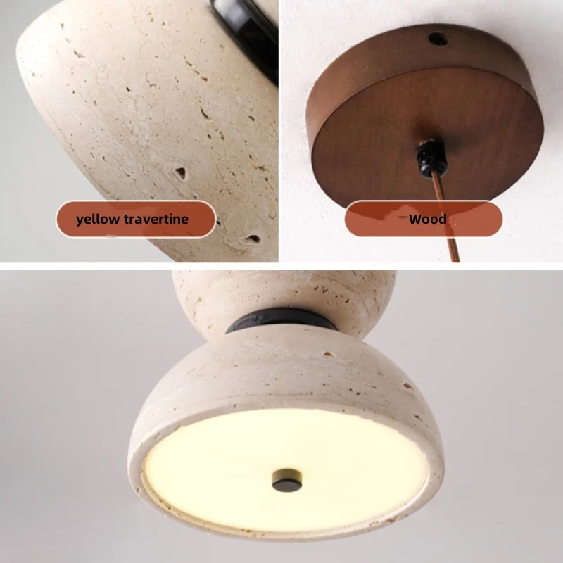 IWHD Wabi Sabi LED Lampu Liontin Membaca Ruang Tamu Bar 2 Pencahayaan Scorce Kuning Travertine Batu Lampu Gantung Luminer Suspendu
